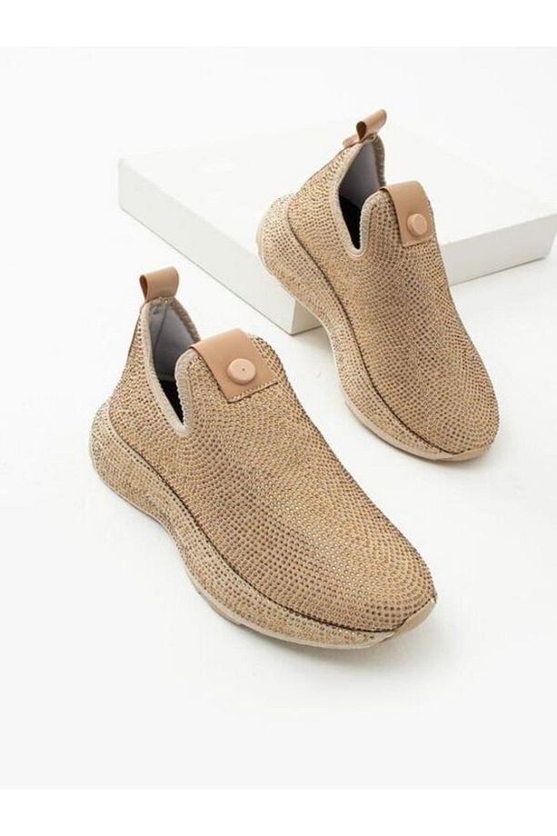 Kadın Desenli Taş Detaylı Yüksek Tabanlı Slip-on Yürüyüş Ayakkabısı - 5