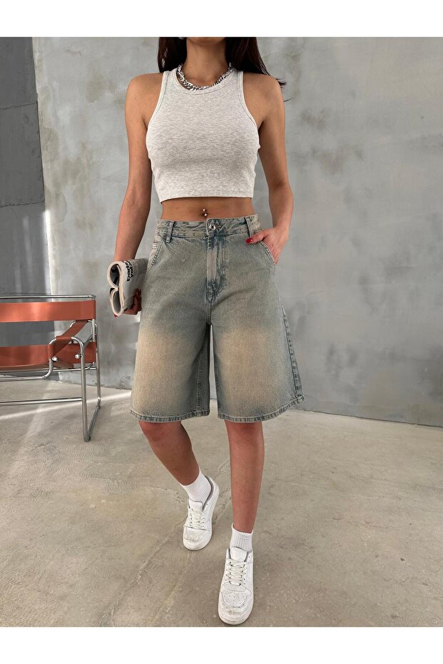 TİNT WASH DENİM BERMUDA ŞORT - 8