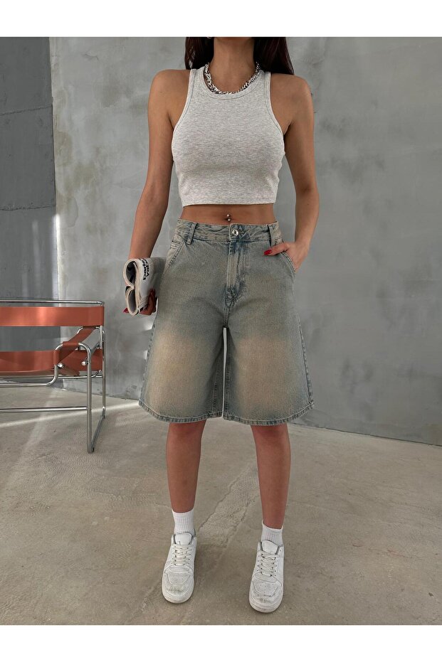 TİNT WASH DENİM BERMUDA ŞORT - 6