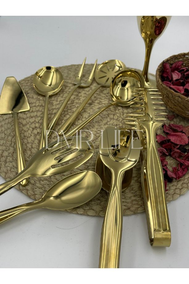 Dmr Life 8 Parça Gold Sos Servis Seti Ve Maşa Servis Sunum Seti (18/10) - 5