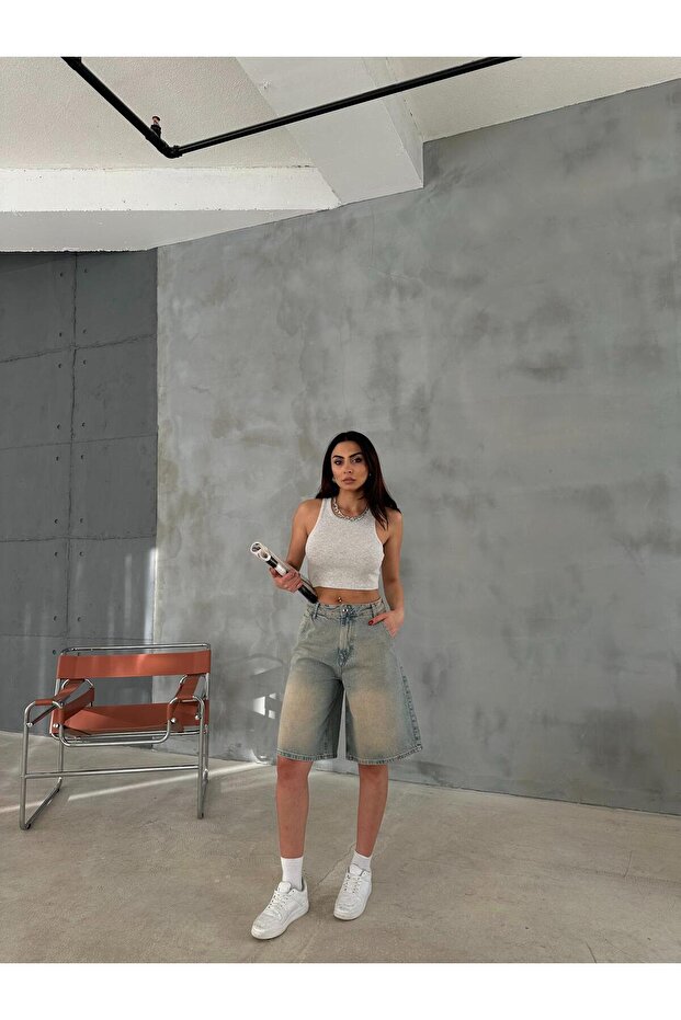 TİNT WASH DENİM BERMUDA ŞORT - 5