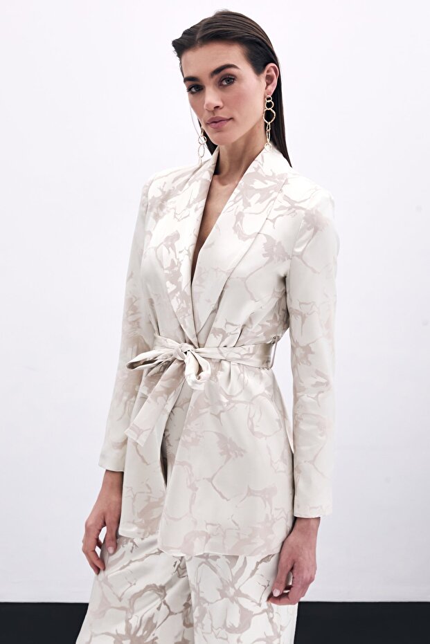 Patterned Long Jacket - Beige - 3