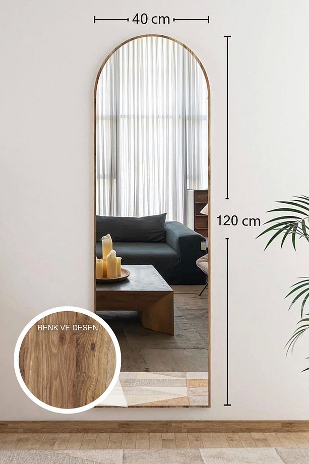 Ceviz Antre Koridor Konsol Duvar Salon Banyo Wc Ofis Yatak Odası Boy Ayna 40 x 120 cm - 3