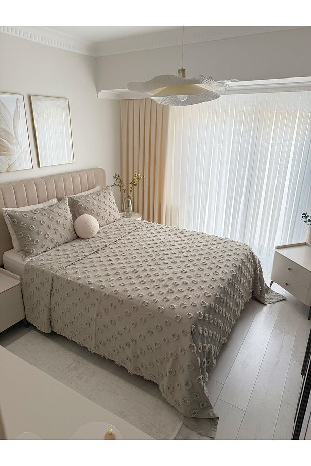 TLY PONPONLU YATAK ÖRTÜSÜ ÇİFT KİŞİLİK ( TAŞ RENGİ ) - 6