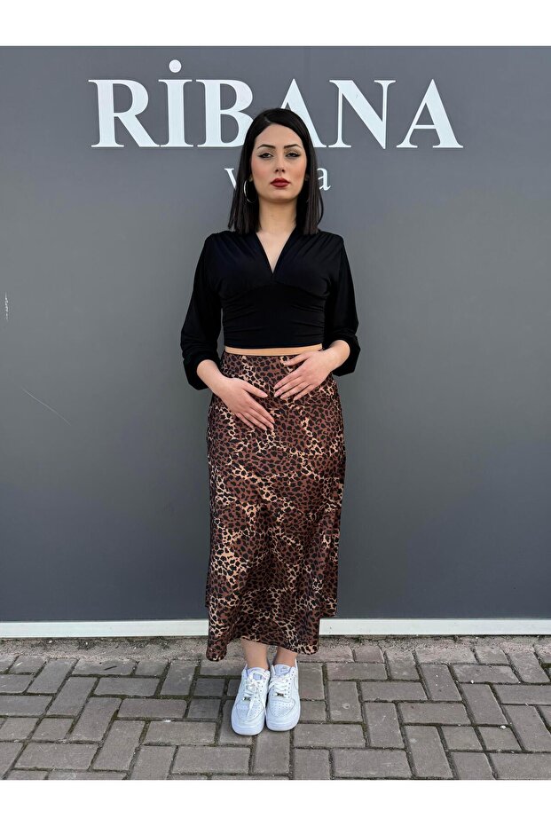 Patterned Satin Skirt 8031 - 2