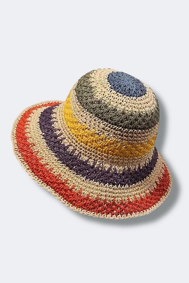 İthal Rainbow Örgü Bucket Hasır Şapka - 2