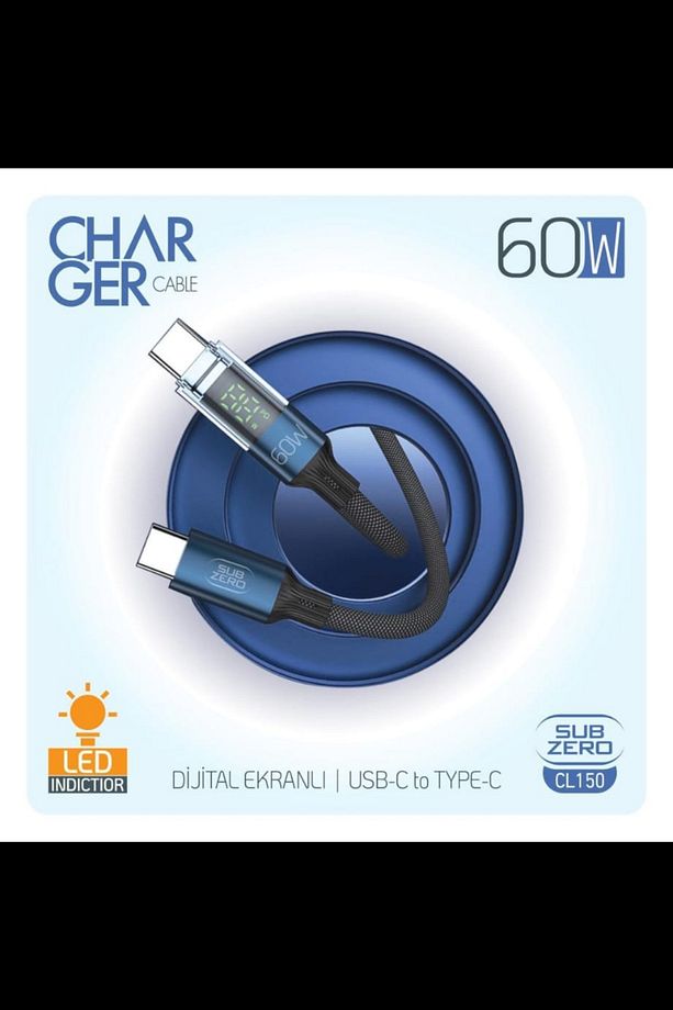 Dijital Göstergeli 60w Hızlı Örgülü Type C To Type C Şarj Kablosu - 1