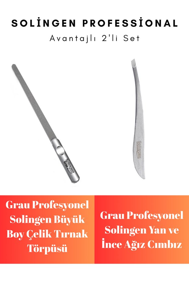 Solingen Oversized Steel Nail File and Solingen Side Mouth Gray Tweezers - Set of 2 Stainless Steel