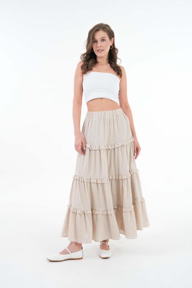 Women's Stone 100% Cotton Self Patterned Long Skirt 29091