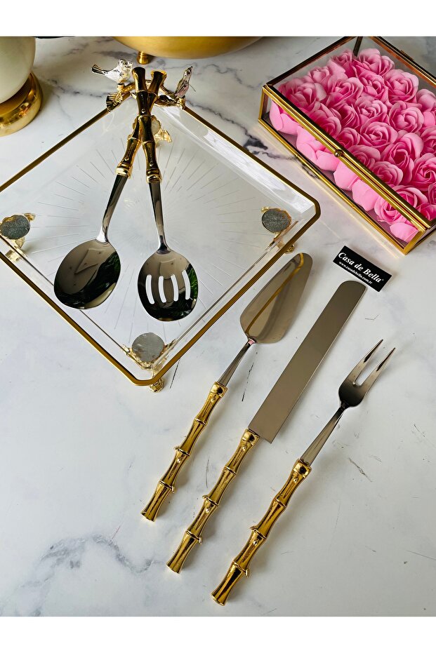 Bambu Görünümlü 5 Parça Çelik Servis Seti - 1