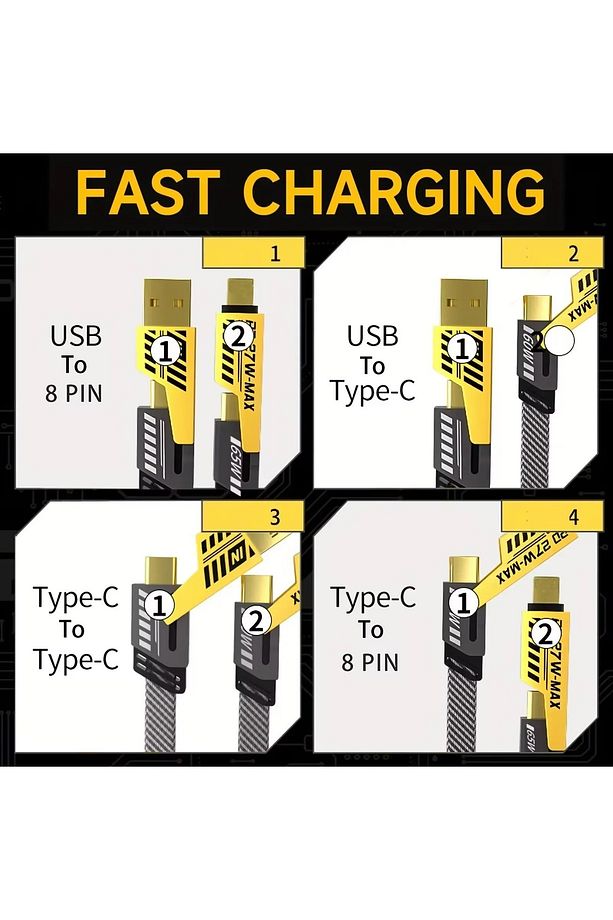 Çoklu Şarj Kablusu 4IN1 65+27 4ü Bir Arada Type-C Usb IOS Hızlı Şarj Kablosu - 1