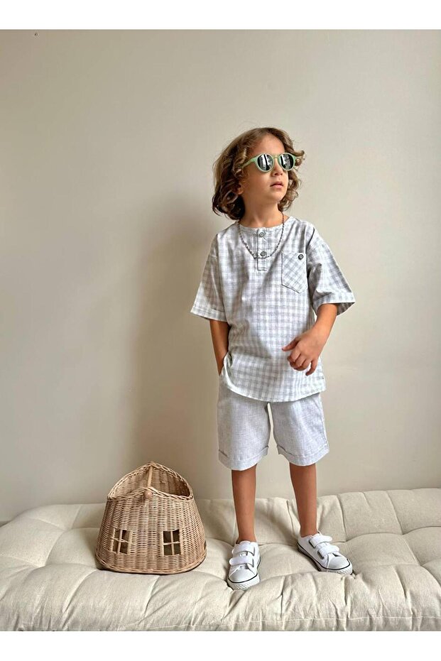 Yigit Butik Poplin Fabric Boy's Shorts Suit