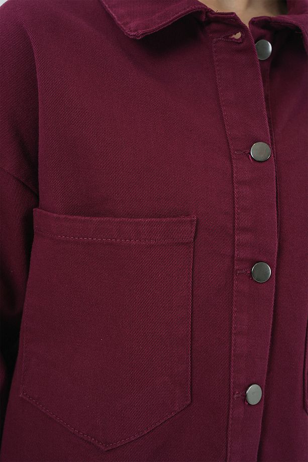 20192 Oversize Gabardin Gömlek Ceket - Bordo - 5