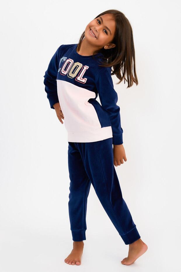 Cool Navy Blue Girl's Velvet Tracksuit Set Rp2607-c