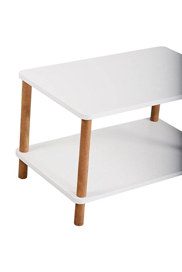 طاولة مركزية بأرجل خشبية مستطيلة - أبيض - 3