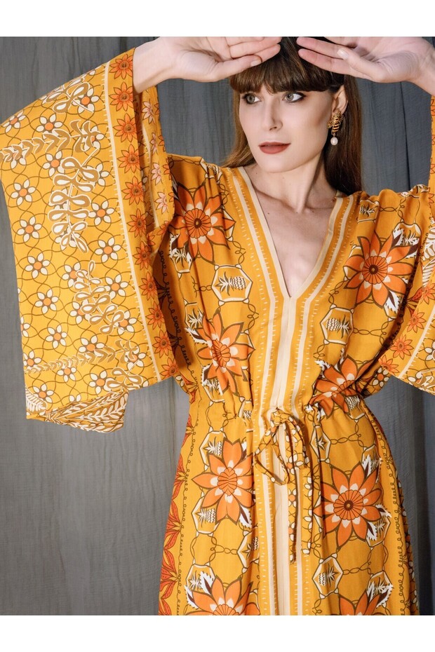 Gi̇za Japone Sleeved Boho Style Vintage Dress