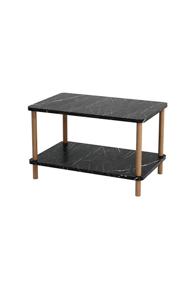 طاولة مركزية بأرجل خشبية مستطيلة - نقشة رخامية سوداء - 2