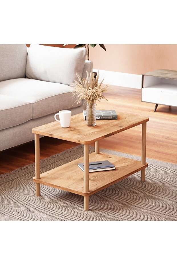 طاولة مركزية بأرجل خشبية مستطيلة - نقشة الصنوبر الأطلسي - 1