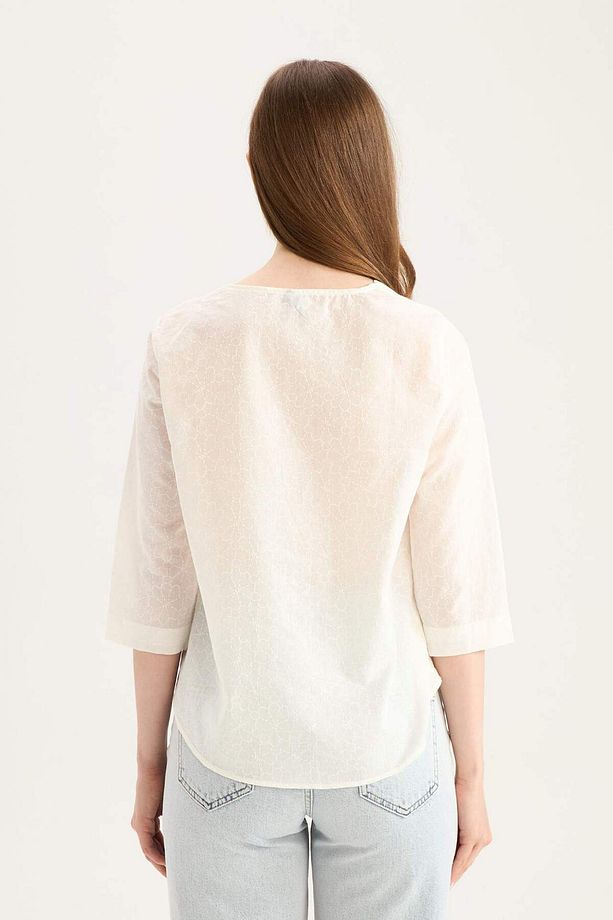 Regular Fit Apaş Yaka Basic Düz Pamuklu Yarım Kollu Gömlek E5949AX25SP - 6