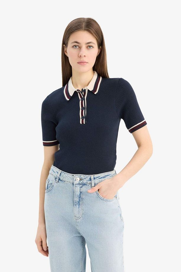 Regular Fit Düğmeli Polo Yaka Kısa Kollu Triko Kazak D4233AX25SP - 3