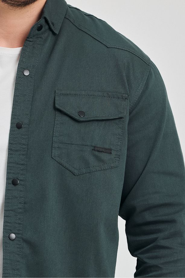 Slim Fit Erkek Kot Gömlek Nefti - 3