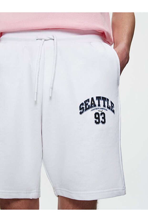 Baskılı Loose Beyaz Şort - 5