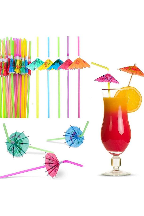 Plastik Körüklü Şemsiye Pipet 25 Adet/paket Parti Kokteyl - 3