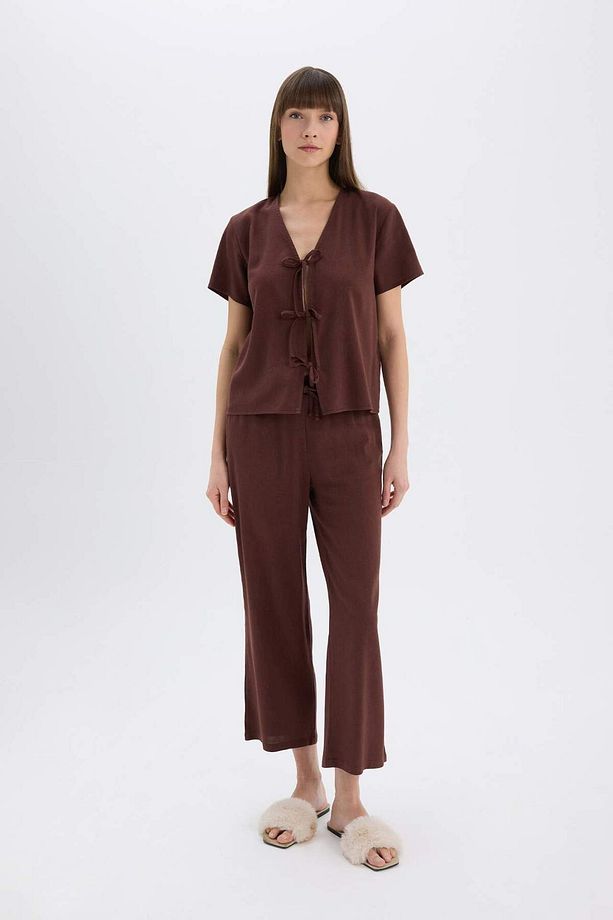 Pijama Takımı Keten Kısa Kollu Üst Esnek Belli Alt-fall In Love E3571ax25sp - 1