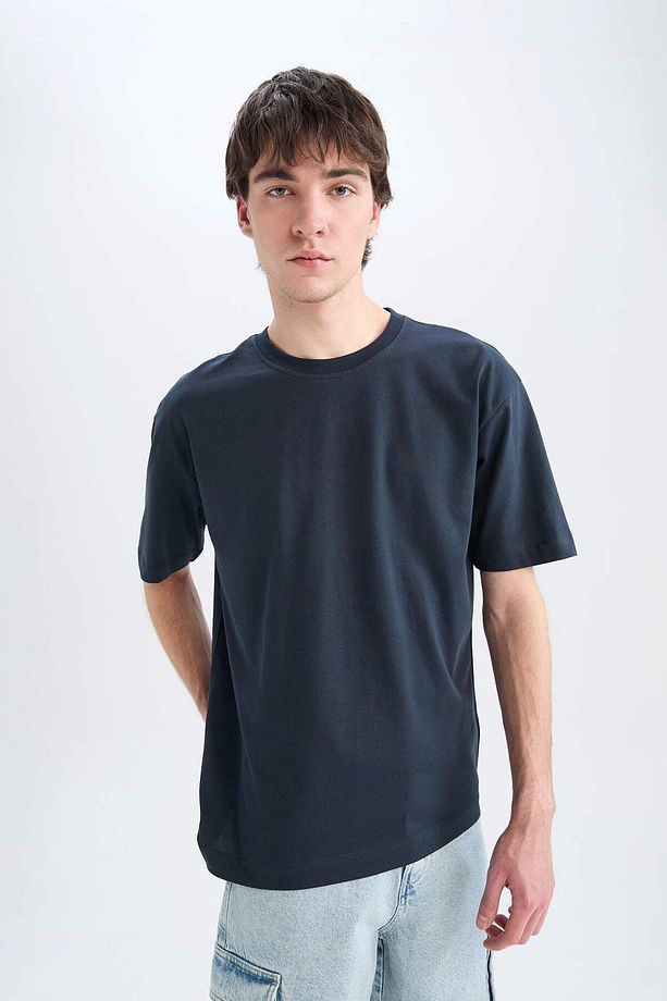 %100 Pamuk Oversize Geniş Kalıp Bisiklet Yaka Basic Düz Kısa Kollu Tişört E6885axns - 4