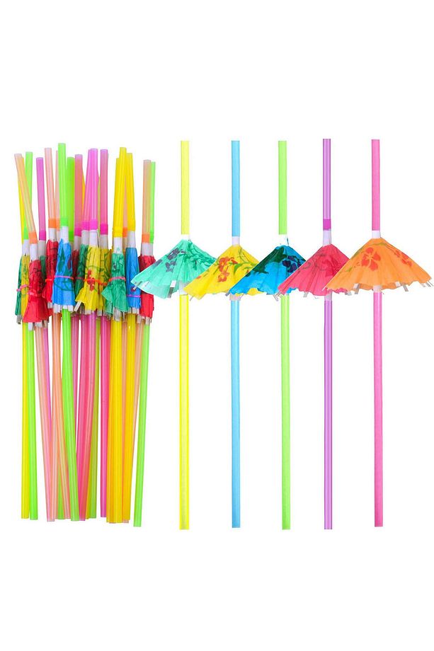 Plastik Körüklü Şemsiye Pipet 25 Adet/paket Parti Kokteyl - 2