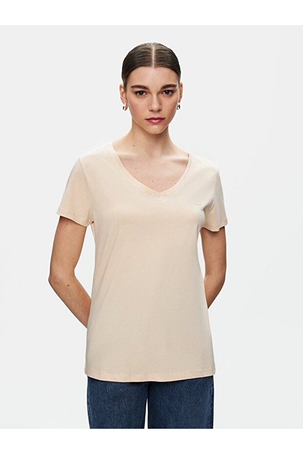 Kısa Kollu Basıc V Yaka Regular Gri T-shırt - 2