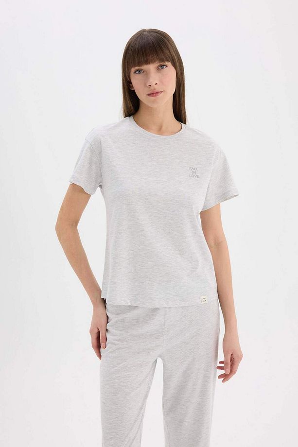 Pijama Takımı Bisiklet Yaka Kısa Kollu Üst Beli Lastikli Uzun Alt-fall In Love E5820ax25sp - 3