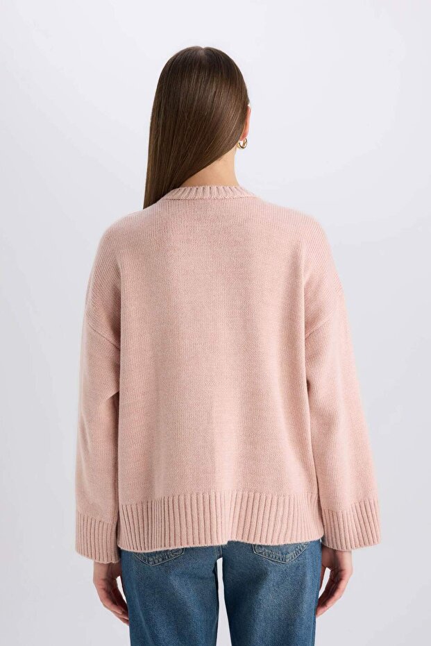 Oversize Geniş Kalıp Bisiklet Yaka Basic Düz Triko Kazak D0036AX25SP - 6