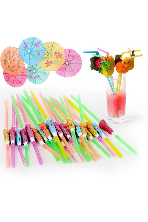 Plastik Körüklü Şemsiye Pipet 25 Adet/paket Parti Kokteyl - 5