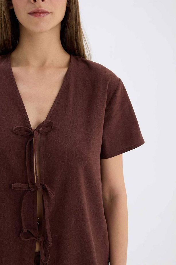 Pijama Takımı Keten Kısa Kollu Üst Esnek Belli Alt-fall In Love E3571ax25sp - 4