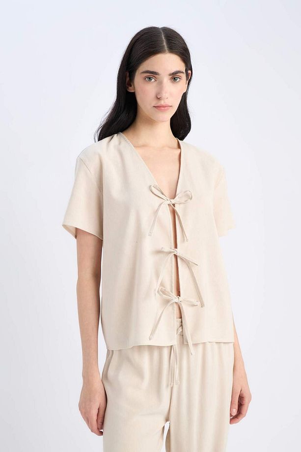 Pijama Takımı Keten Kısa Kollu Üst Esnek Belli Alt-fall In Love E3571ax25sp - 4