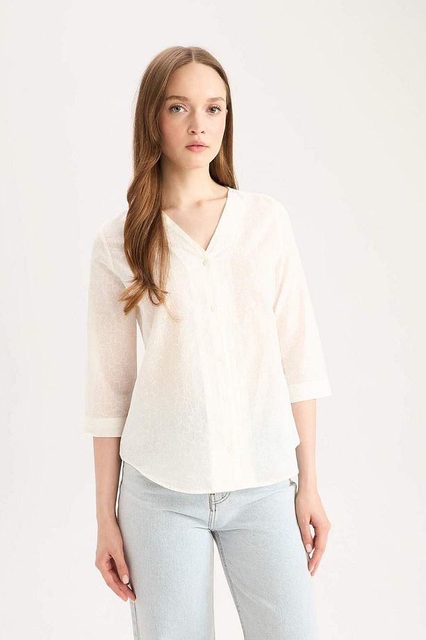 Regular Fit Apaş Yaka Basic Düz Pamuklu Yarım Kollu Gömlek E5949AX25SP - 4