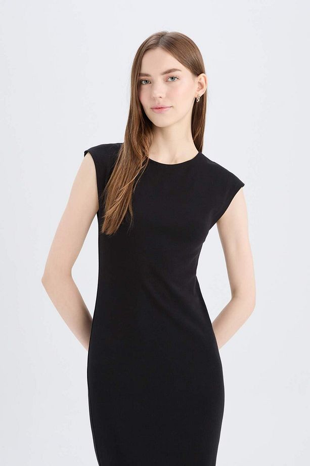 Bodycon Vücudu Saran Bisiklet Yaka Ribana Kısa Kollu Midi Elbise D5220ax25sp - 4