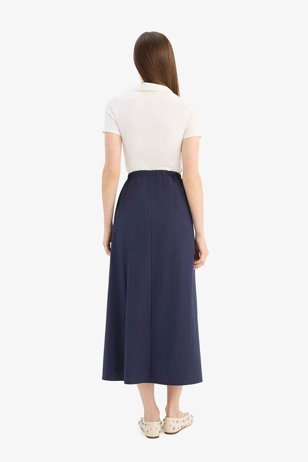 A Kesim Normal Bel Yarım Astar Poplin Midi Etek E8700ax25sp - 7
