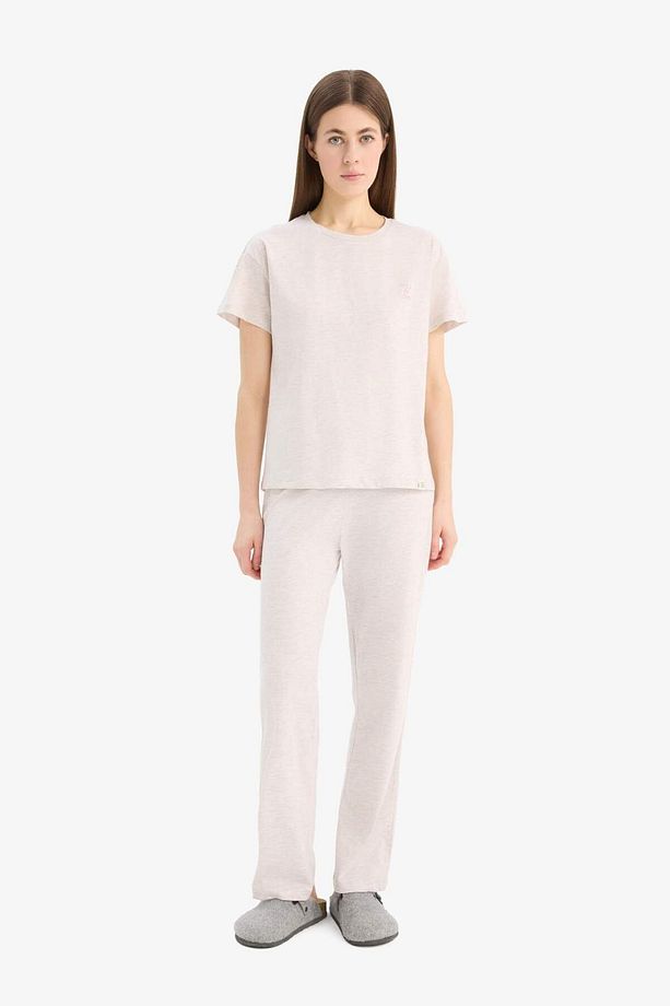 Fall in Love Pijama Takımı Regular Fit Bisiklet Yaka Kısa Kollu Üst Beli Lastikli Uzun Alt E5820AX25 - 1