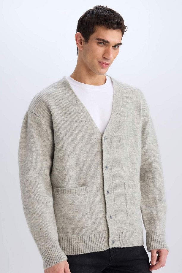 Relax Fit V Yaka Basic Düz Cepli Triko Hırka E8392AX24CW - 5