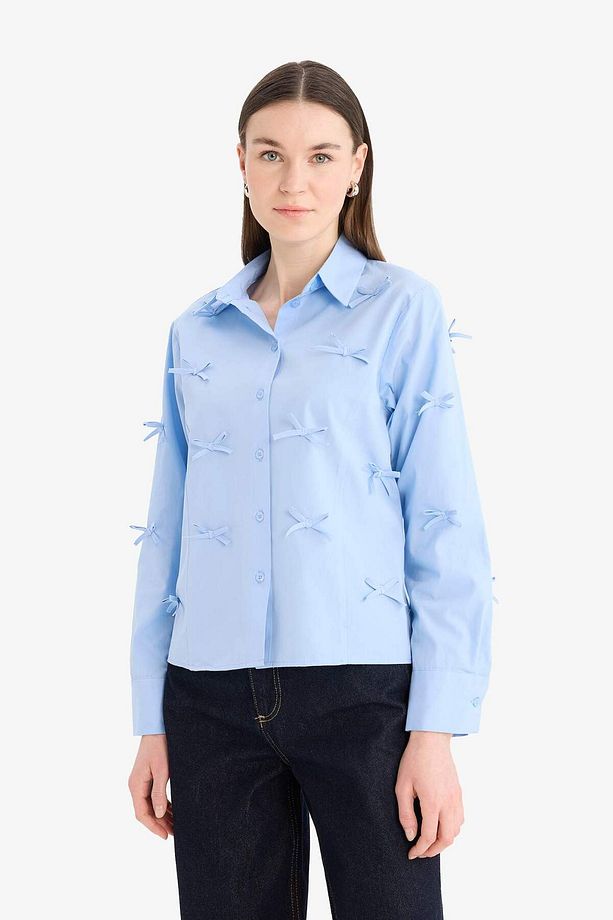 Regular Fit Desneli Poplin Uzun Kollu Gömlek Tunik F2724AX25SP - 3