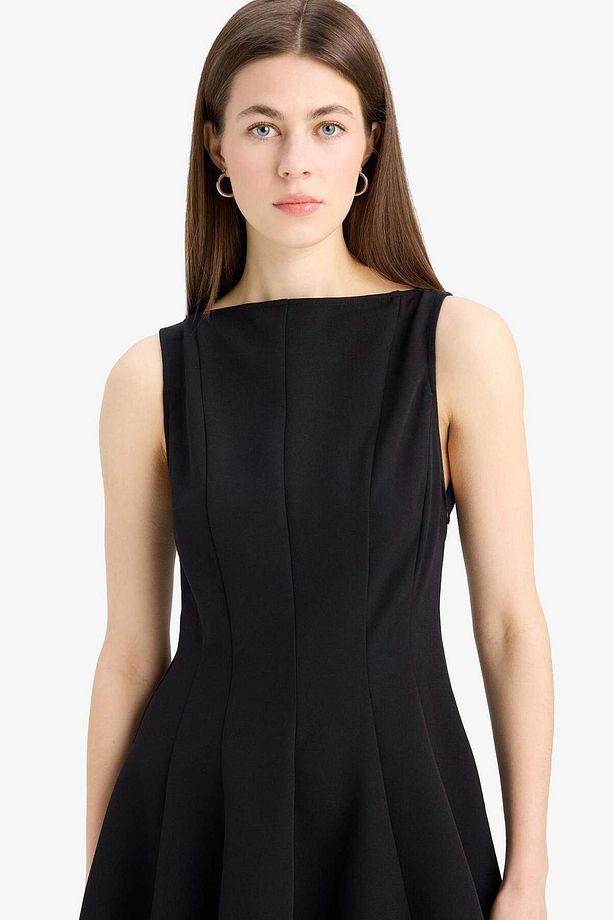 Kayık Yaka Basic Düz Kolsuz Mini Elbise F0205AX25SP - 3