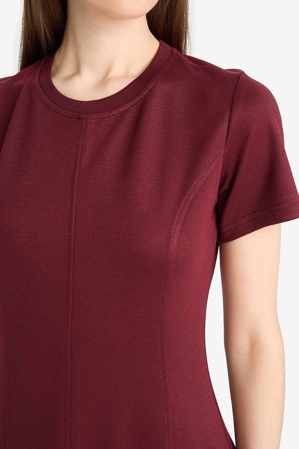 Bisiklet Yaka Basic Düz Kısa Kollu Mini Yazlık Elbise F3179ax25sm - 5