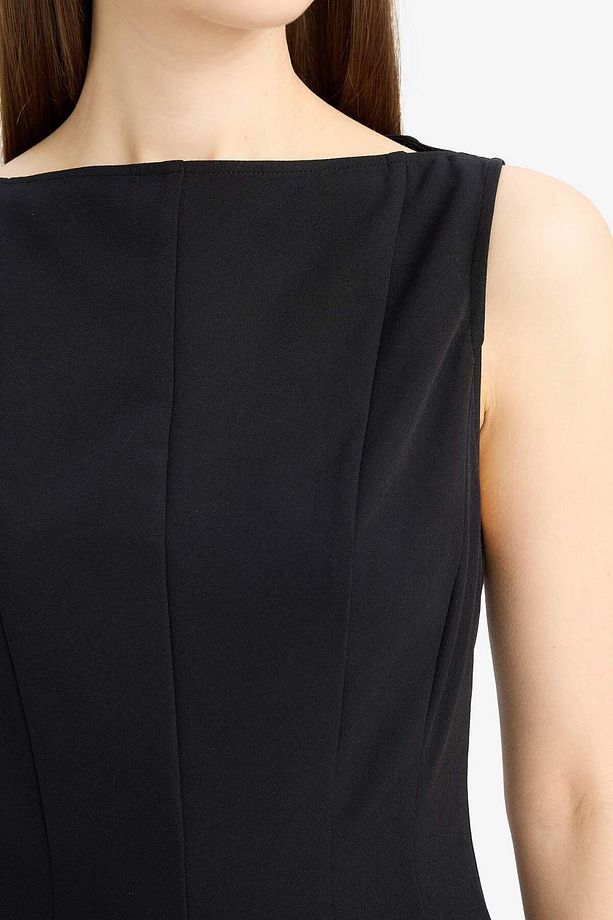 Kayık Yaka Basic Düz Kolsuz Mini Elbise F0205AX25SP - 6