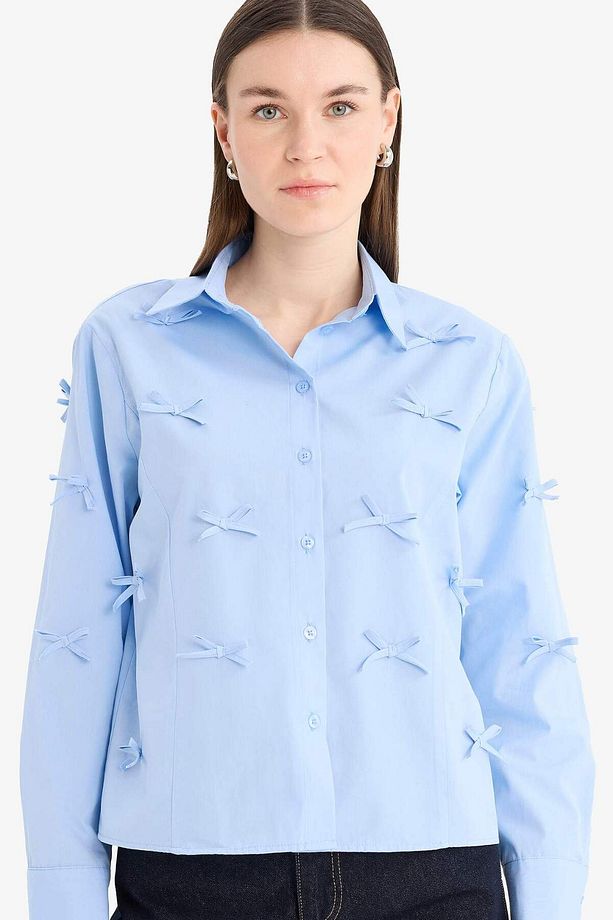 Regular Fit Desneli Poplin Uzun Kollu Gömlek Tunik F2724AX25SP - 1