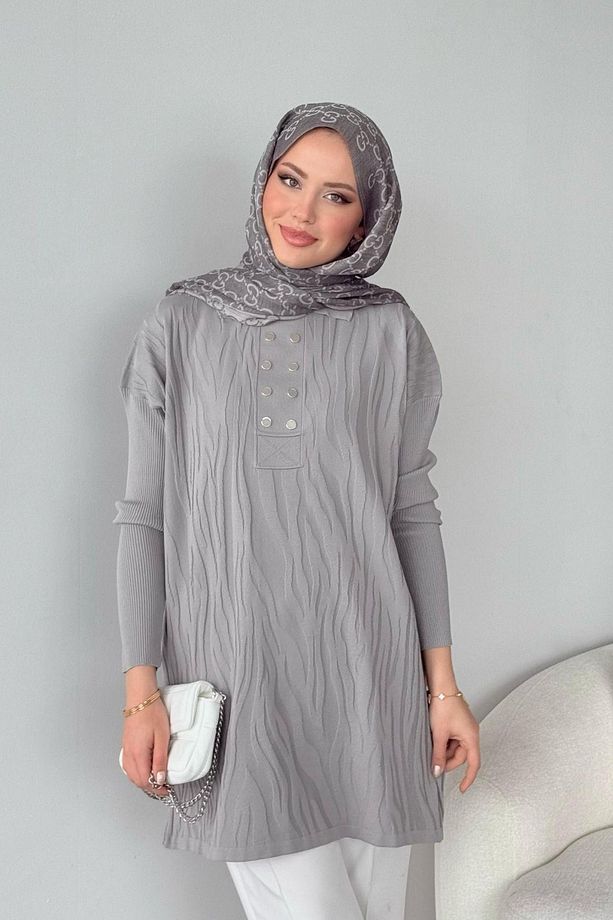 Zebra Desen Merserize Tunik Gri - 1