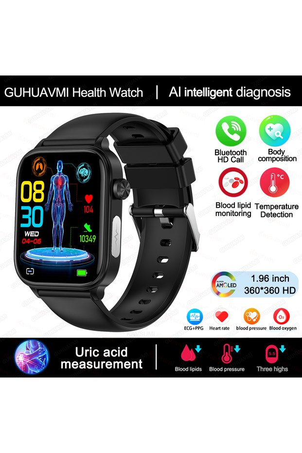 Health monitoring Black AI Diagnostic Detector Smart Watch Women Blood Lipid and Uric Acid Body Comp