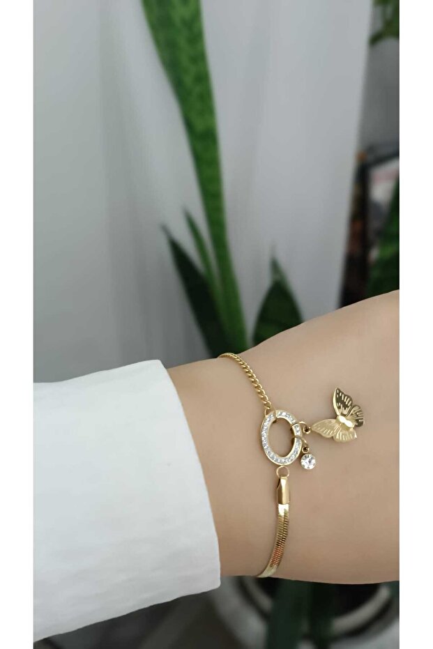 Steel Does Not Tarnish Butterfly Round Design Zircon Stone Bracelet