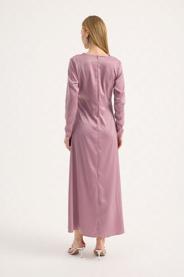 Gül Kurusu Saten Drape Elbise - 6